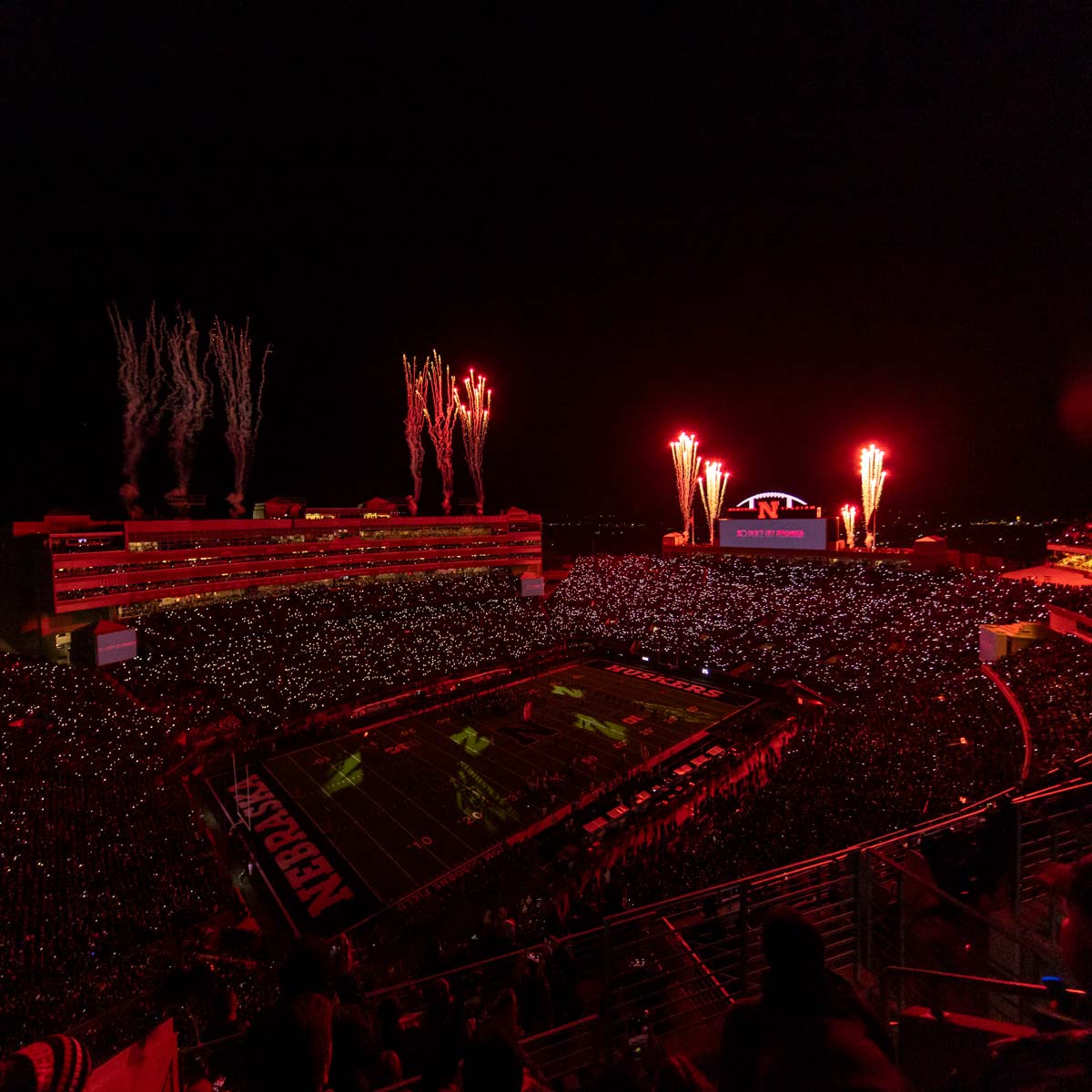 Memorial Stadium at night