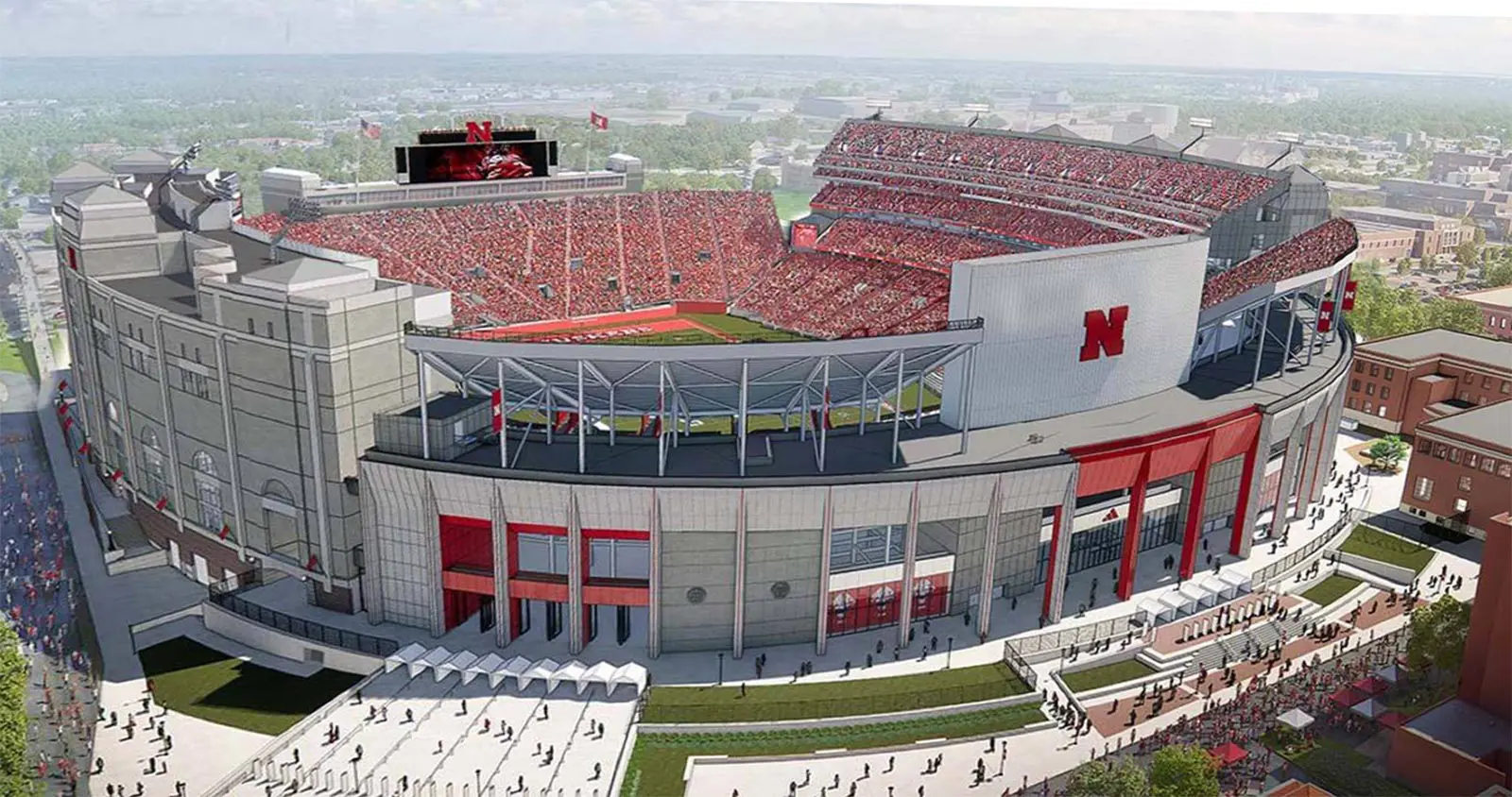 Rendering of the renovated southwest facade of Memorial Stadium