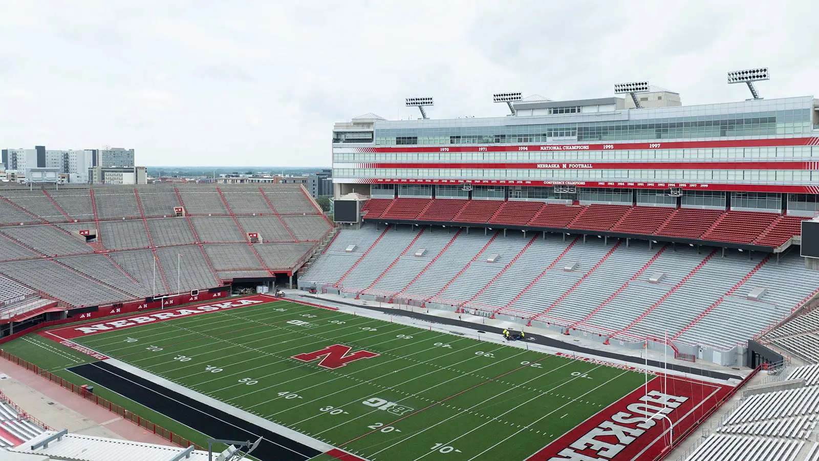aerial photo of the existing west and south stands